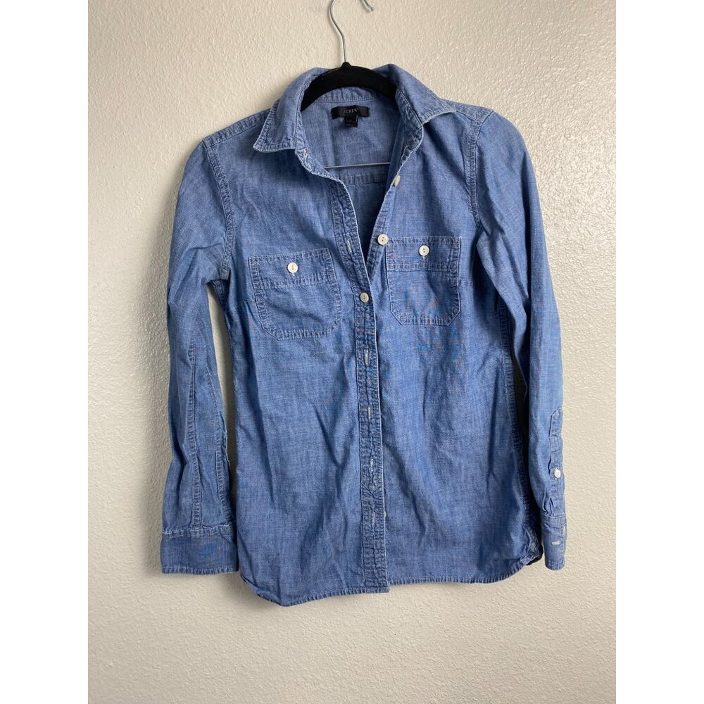 J. Crew‎ Blue Chambray Button Up Long Sleeve Top size 0 Western Classic